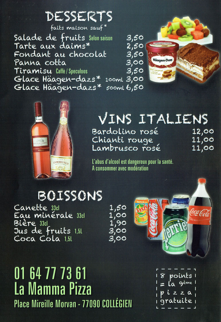 Carte des PIZZAS LA MAMMA COLLEGIEN (77)